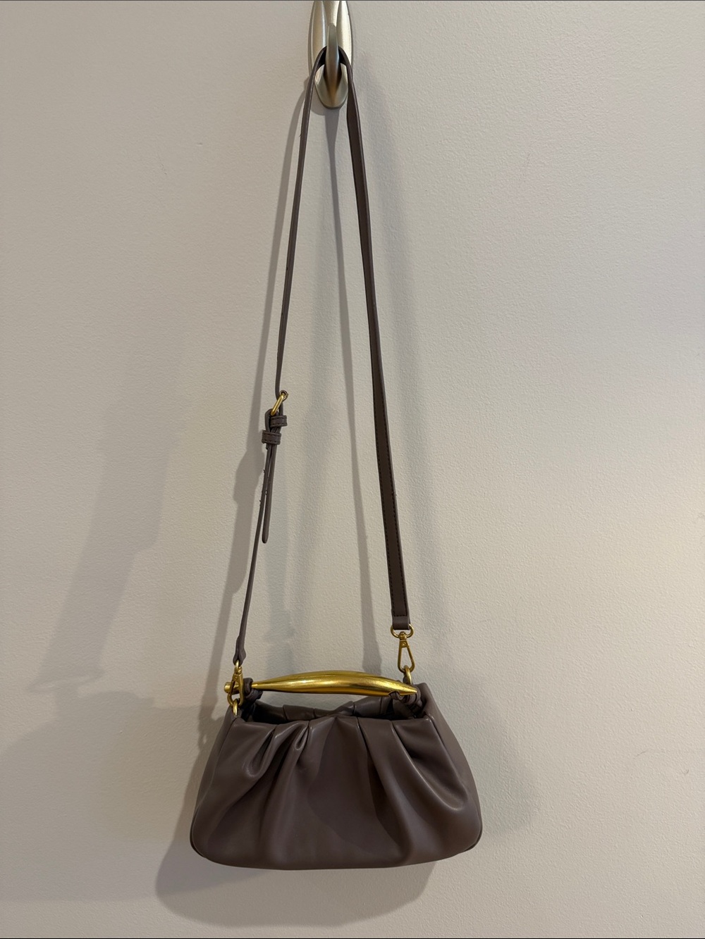 Anthropologie Taupe Shoulder Bag with Gold Handle